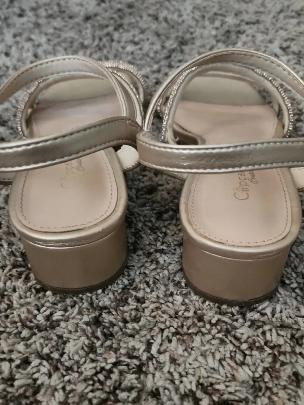 Girls Open-Toe Strappy Sandal in Champagne with Blinged Straps